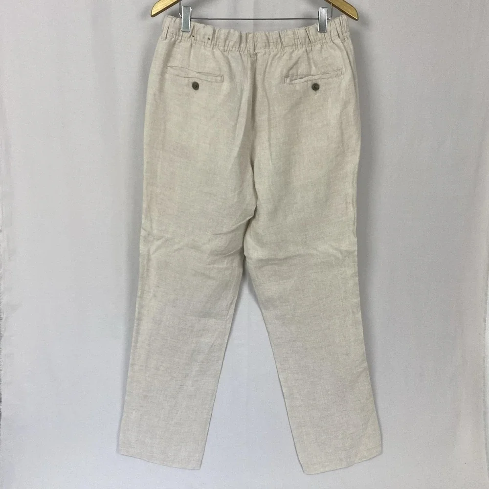 Tasso Elba Pants Mens 38x29 Beige 100% Linen Drawstring Elastic Waist 32x30